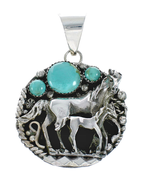 Navajo Turquoise Sterling Silver Bead Necklace And Pendant Set X11192